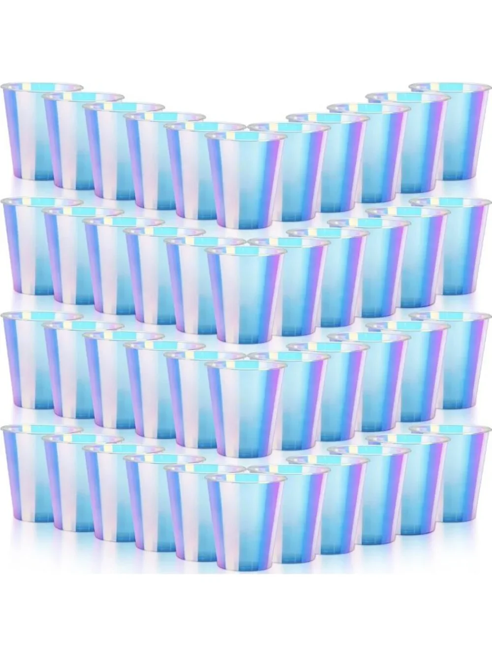 100 Pcs Iridescent Holographic Plastic Cups - Shiny Neon for Parties & Events